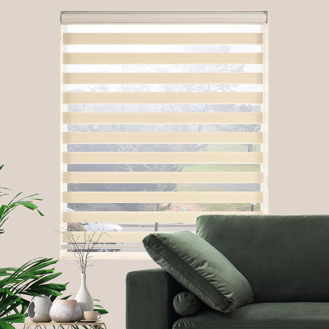 Zebra Blinds for Windows, Dual Layer Light Filtering Privacy, Free-Stop Sheer Blinds for Indoor Windows, Zebra Shades for Living Room, Kitchen (34" W X 72" H, Cream)
