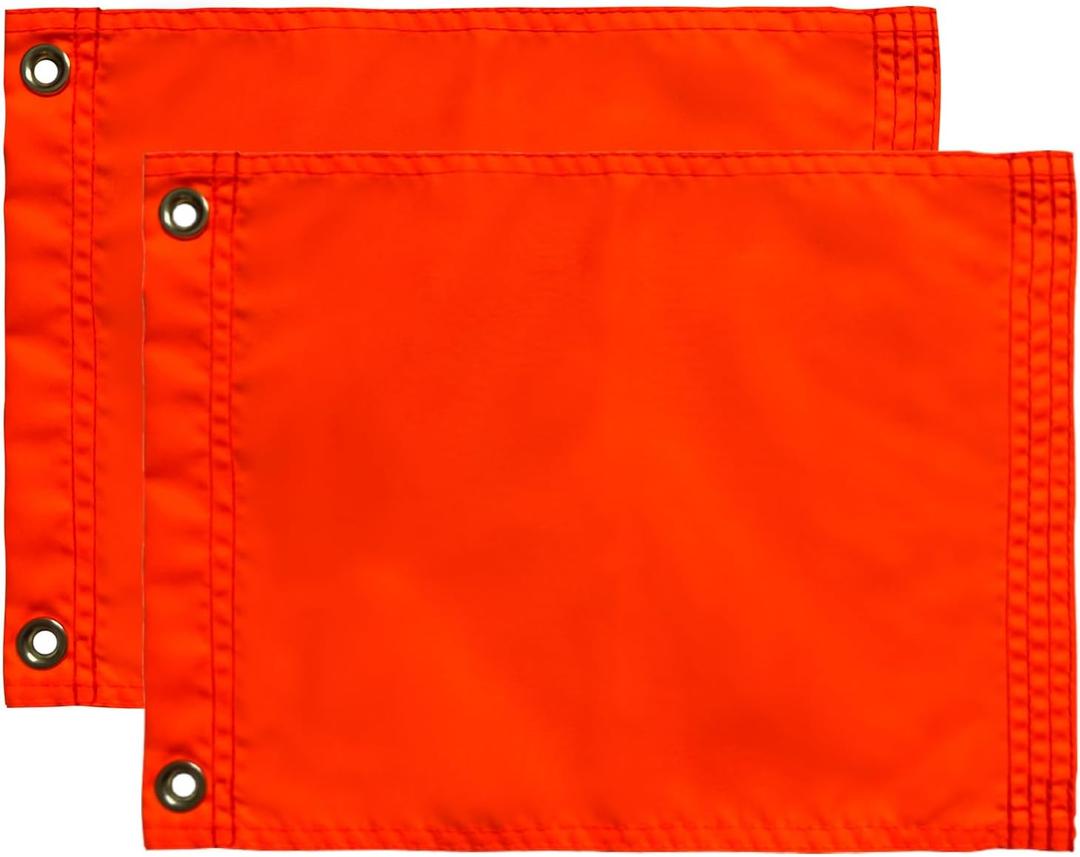 AZCOVER 2 Pack Orange Flag, 9x12 Safety Flags Heavy Duty Polyester ATV Flags with 2 Brass Grommets, High Visibility Orange Banner for Boat, Bicycle, Yacht, Whips, Car, Dune