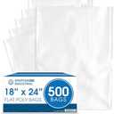 Spartan Industrial - 18” X 24” (500 Count) 1.1 Mil Flat Open End Clear Plastic Poly Bags - for Proofing Bread Dough, Packaging Clothes, Shirts (Thin & Lightweight - Bags DO NOT Have Seal)