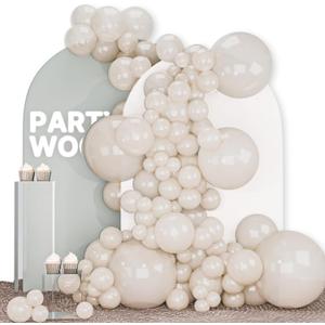 PartyWoo Pearl Beige Balloons 140pcs Different Sizes Pack of 18 12 10 5 Inch Off White Sand Cream Ivory Balloon Arch Kit Garland for Wedding Bridal Baby Shower Birthday Party Decorations White-Z41