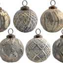 AuldHome Design Farmhouse Ball Ornaments (Set of 6, Gold/Silver); Distressed Metal Glass Ball Vintage Style Christmas Decorations