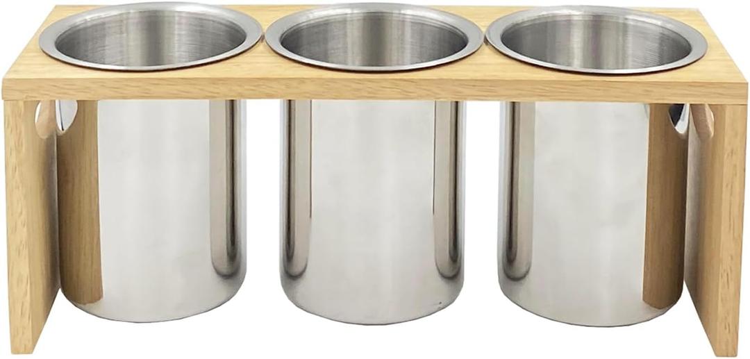 Flatware Caddy Stainless Steel Cutlery Holder with Wood Base