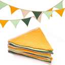 GCQQ Pennant Banner Flags - 12Pcs Green Yellow Nursery Pennant Bunting Banners 9Ft Cotton Fabric Nursery Baby Shower Double-Side Pastel Garland Decor for Toddler Room Wall Bed Baby Shower Birthday
