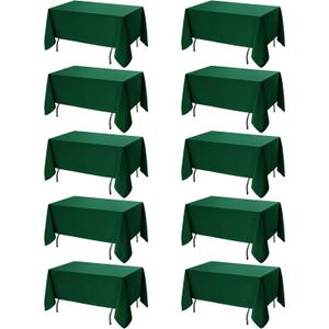 Dailyset 10-Pack Hunter Green Tablecloths for Rectangle Tables, 60 x 120 Inches, Stain-Resistant Polyester Fabric for 6 Foot Tables - Washable Table Covers for Weddings, Birthday Parties, Events