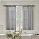 Light Grey Linen Half Kitchen Curtains 36 Inch Length Sets of 2 Rod Pocket Boho Cafe Short Gray Drapes for Windows Semi Sheer Light Filtering Curtains for Bathroom Basement RV Camper Laundry 26x36
