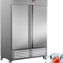 54"W 2 Door Commercial Refrigerator Stainless Steel Fan Cooling 49 Cu.ft Refrigerator for Restaurant, Bar, Shop Upright 33~41, Stainless Steel Reach-in, ETL and DOE Approved