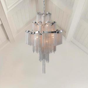 Modern Silver Chandeliers Contemporary Fringe Chandelier 8 Lights Island Tassel Chain Aluminum Pendant Ceiling Lighting Fixture for Dining Room Living Room Bedroom Hotel Hallway W23.6 H59.1