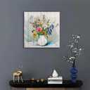 Anolyfi Flowers Canvas Wall Art Colorful Florals Picture, Spring Botanical Bloosom Plants Abstract Textured Painting Artwork Framed for Bathroom Bedroom Living Room Kitchen Office Home Decor 20"x20"