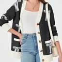 Saodimallsu Womens Oversized Cardigan Sweaters Bow Printed Button V Neck Long Sleeve Loose Knit Fall Trendy Coats (S)