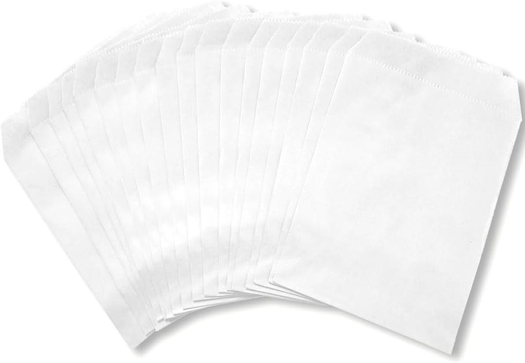 200 Pack White Kraft Paper Bags, 5" x 7.5", Gift Cards, Gift Candy, Cookies, Donuts, Crafts, Party Favors, Sandwiches, Jewelry Goods, Snack Bags, Flat Gift Bags (White, 5x7.5 Inch (Pack of 200))