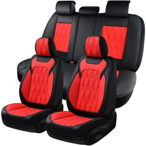 Coverado Car Seat Cover Full Set, Luxury Leather Seat Covers for Front and Rear, Waterproof Seat Covers Auto Seat Cover 5 Seats, Car Seat Protectors Driver Seat Covers Universal for Most Vehicles, Red (FullSet, Embossed-Red)