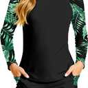 CrabQueen Girls Rash Guard Swimsuit 12-14 Teen Bathing Suits for Girls 12-14 Long Sleeve Printed Top + Bottom with Pockets 2 Piece Swimsuits for Girl Swimwear Black,  12-14Y