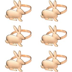 Easter Bunny Napkin Rings Set of 6, Golden Metal Rabbit Napkin Holder Buckles for Festival,Spring,Family,Table Dinner Decor