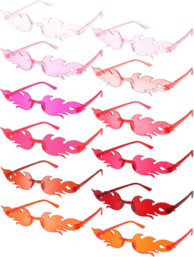 EBOOT 12 Pcs Fire Flame Glasses Fire Shape Sunglasses Funny Glasses Party Decor for Women Men (Pink and Red Series)