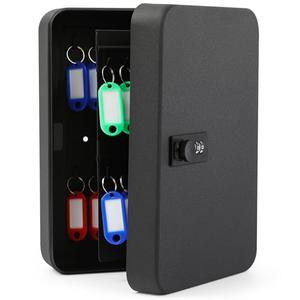 Ripeng 48-Keys Key Cabinet with Combination Lock - Steel Key Lock Box Wall Mount Security Holder with Tags and Hooks Organizer Wall Safe Storage for Car Office Hotel House Rental Business, Black