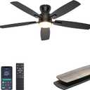 Ohniyou Ceiling Fans with Lights, 52'' Low Profile Ceiling Fan with Light and Remote/APP Control, Modern Flush Mount Ceiling Fan for Indoor Bedroom Living Room, Dimmable, Qiuet DC Motor, Black