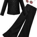 JerrisApparel 70s Kids Disco Costume Boys Retro Hip Hop Outfit Vintage Hippie Shirt Pants Sets L