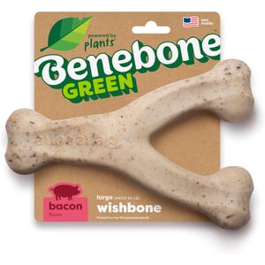 Dog Bones for Modest Chewers: Benebone Green Plant-Based Real Bacon Wishbone Dog Chew Toy for Large Dogs, Made in USA
