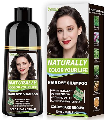 Dark Brown Hair Dye Shampoo Permanent for Men&Women,Instant Hair Color Shampoo for Gray Hair Coverage and Beard,3-In-1 Shampoo for Color Treated Hair,Lasts 30 Days/500ml/Ammonia-Free/Natural herbal Ingredients.