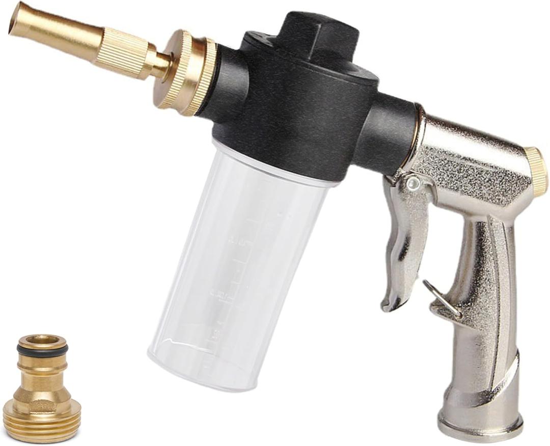 High Pressure Car Wash Foam Gun Sprayer, Heavy Duty Metal Garden Hose Nozzle with 3.5oz/100cc Plastic Soap Dispenser Bottle, for Pet Showering, Gardening, Floor Cleaning (Silver)