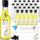 30 Sets 5 oz Olive Oil Glass Bottles with Lids Heat Shrink Cap Stickers and Funnels Clear Olive Oil Woozy Bottle Mini Hot Sauce Glass for Wedding Party Guest Shower Favors Crafts Home Decor