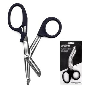 Madison Supply Medical Scissors, EMT and Trauma Shears - 7.5 Inch Premium Quality Stainless Steel Bandage Scissors - Fluoride-Coated with Non-Stick Blades - 2 Pack (Black/Stainless)