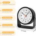 Lamisola 3.5 Inch Small Desk Alarm Clock, Battery Operated Analog Silent Clock with Night Light, Retro Vintage Metal Bedside Clock for Bedroom, Office, Bathroom, Dorm, Shelf, Table - Black