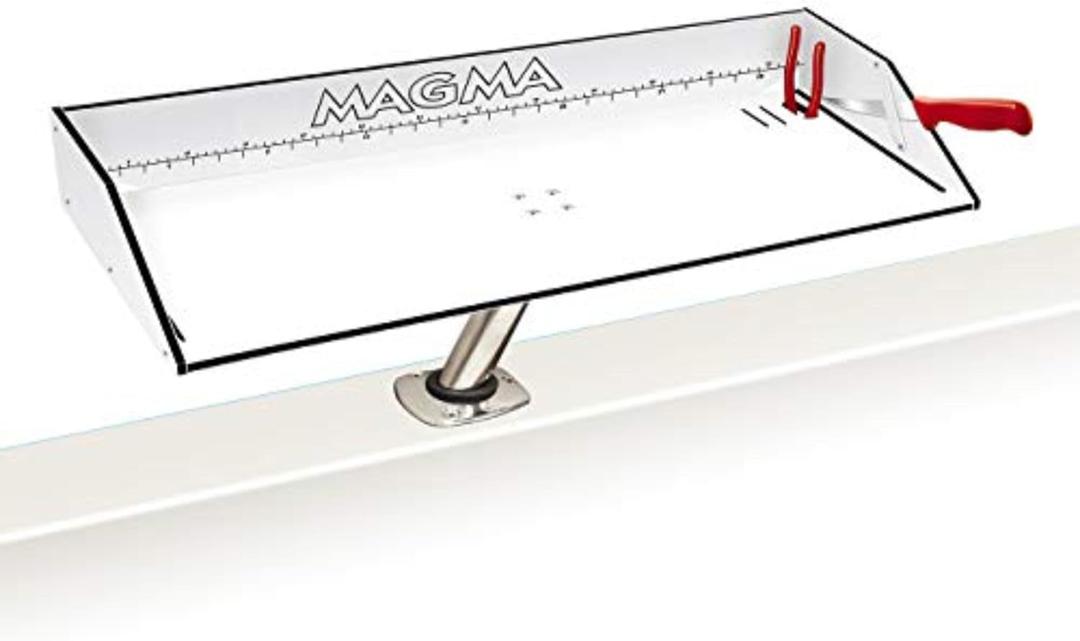 MAGMA 31" Inch Fishing Fillet Table - Bait/Fillet Mate with LeveLock Mount, Rod Holder - HDPE, UV-Stabilized - Knife Holster, Plier Storage - USA Made, Corrosion Resistant - Boat Dock Accessories (White/Black)