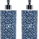 2-Piece Hand Soap Dispenser Sets - Elegant Handmade Floral Pattern Liquid Soap Dispensers for Bathroom Countertop or Kitchen, Blue