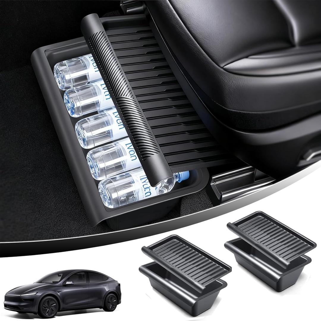 Upgraded Under seat Storage Tray with Lid for Tesla Model Y Juniper 2026, Hidden Under-Seat Organizer Box, Anti-Slip & Dustproof Design, Large-Capacity Interior Storage Accessories