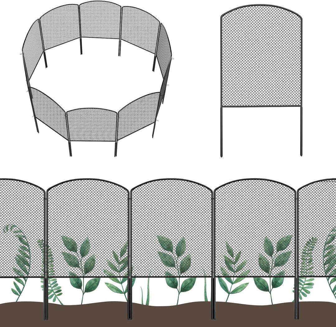OUSHENG Mesh Decorative Garden Fence Fencing, 24in (H) x 10ft (L) Dog Barrier Outdoor for Yard, Rustproof Metal Wire Panels Border Blockers for Small Animal Rabbit, Black Arched