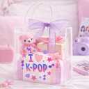 Yebo 24PCS Kpop Theme Party Favor Bags, Clear PVC Gift Bags with Ribbon Bow and Handle, Purple Goodie Bags for Birthday Parties and Celebrations