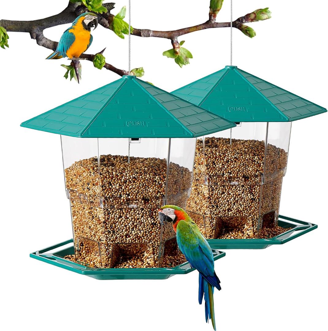 KSIA Klear Bird Feeder for Outdoor Hanging, Squirrel Proof Bird Feeders, Wild Birdfeeders Outside Hanging, Large Capacity Birdfeeder for Cardinal, Attracting Wild Birds, 2 Pack
