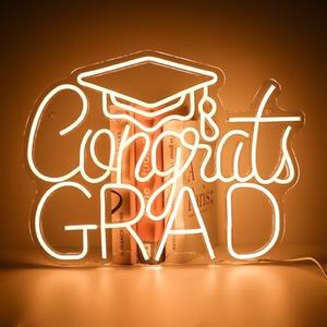 Congrats Grad LED Neon Sign, Graduation Party Decor, 16.5×12.6 Inch Warm White Grad Light Up Letters, Adjustable Congrats Graduation Sign, Dorm Room Backdrop, Celebration Gift for Class