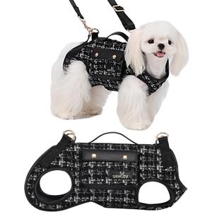 Dog Lift Harness Dog Carrier Dog VES Harness Adjustable Dog Leash with Small Puppy Treat BagBlack,S (2.0 Black)