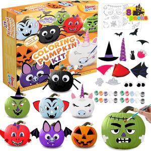 Klever Kits Halloween Pumpkin Decorating Kit, Halloween Painting Kits Party Favors for Kids, Arts and Craft Party Supplies, DIY Coloring Pumpkin Decorations, School Activities Games