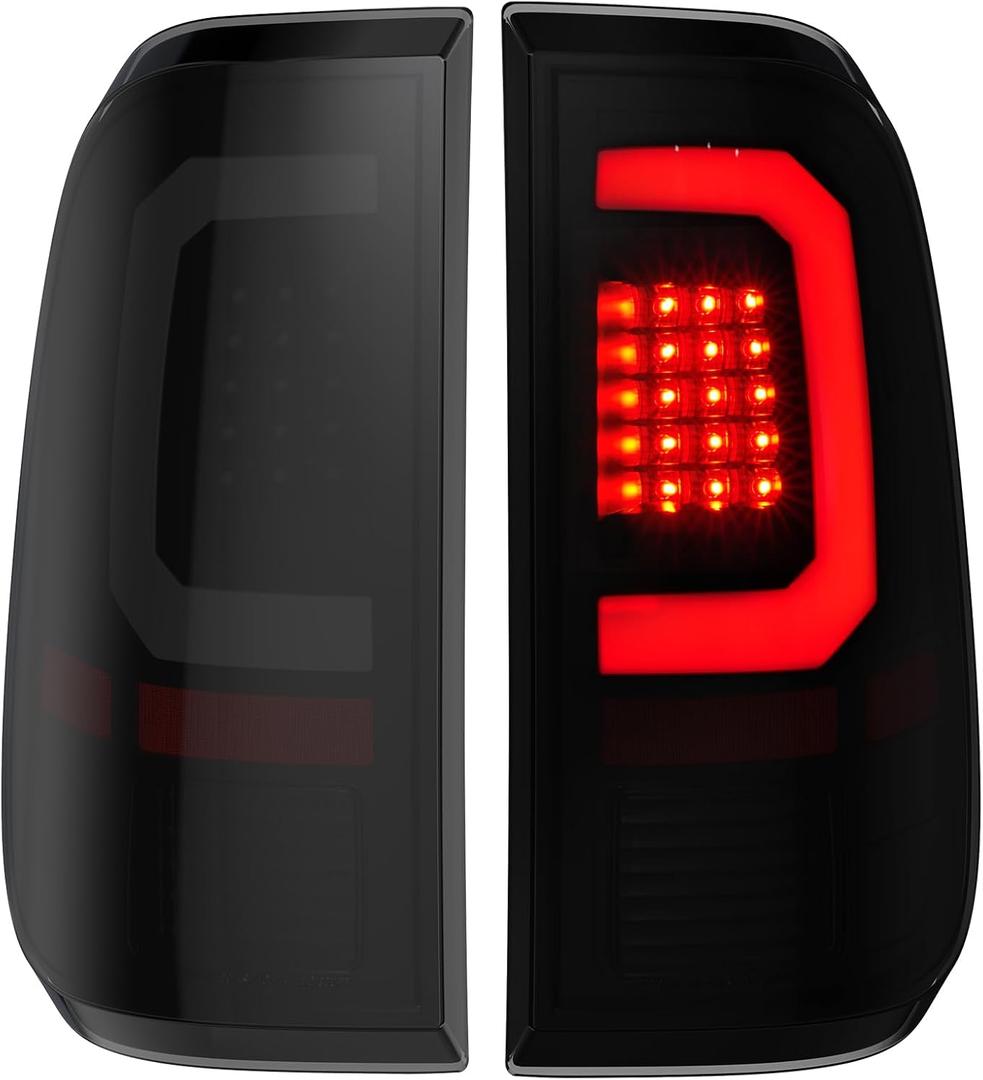 LED Tail Lights Compatible for 2008-2016 Ford F250 F350 F450 Super Duty, Smoked Lens White C-Type Tube Rear Brake Lamps OE Replace FO2800208 FO2801208