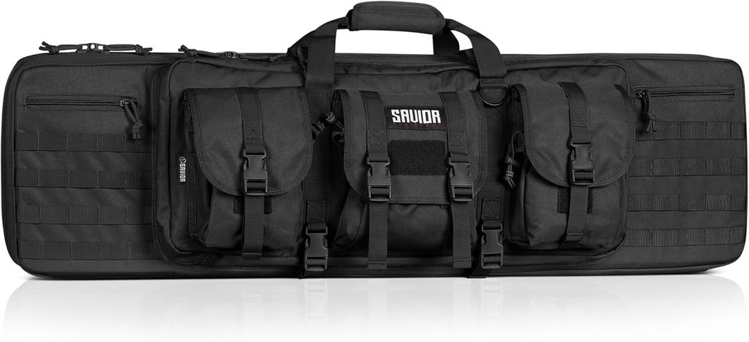 Savior Equipment American Classic Tactical Double Long Gun Bag Pistol Transportation Case w/ Backpack Strap, 46 Inch Obsidian Black