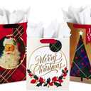 Hallmark Christmas Gift Bag Assortment with Tissue Paper (Pack of 3 Gift Bags: 1 Large 13", 2 Extra Large 15") Gold, Plaid, Santa