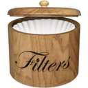 Coffee Filter Holder, Wooden Coffee Filter Storage with Lid, RoundCoffeeFilterContainer for Counter, Rustic Bar Accessories Holder Decor (Natural)