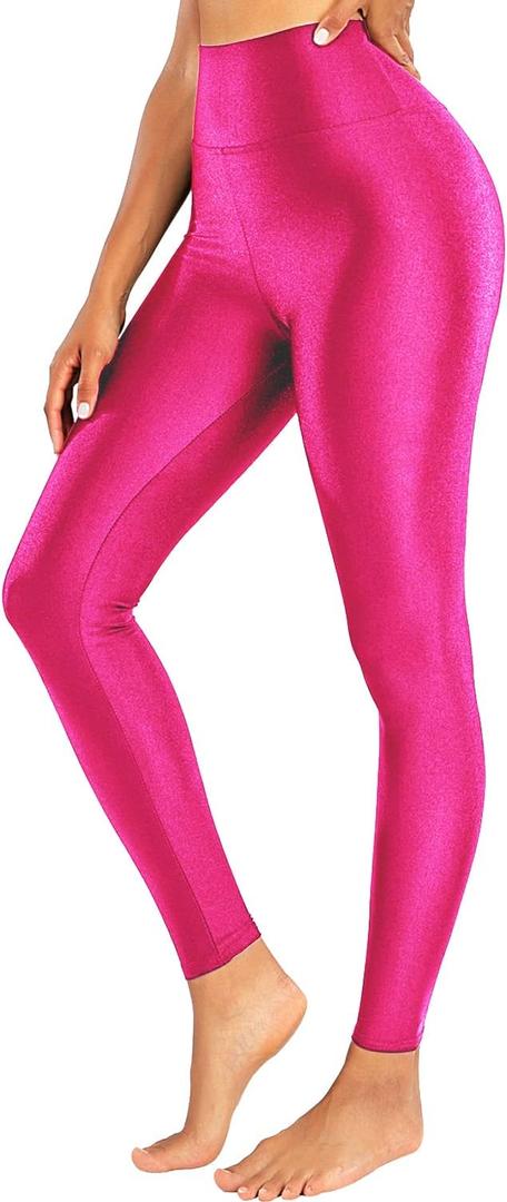 Sghenr Women's High Waisted Yoga Pants Tummy Control Shiny Sports Tights Workout Leggings (X-Large)
