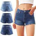 Liloak Womens Pack of Washed Denim Jean Shorts Mid Rise Casual Ripped Frayed Hem Summer Hot Shorts Pack (Blue, M)