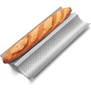 Baguette Bread Pan, Premium Nonstick Perforated French Bread Baking Pan, 2 Loaves Baguette Tray for Sourdough, Italian Bread Baking, Perfect for Creating Crisp Golden-Brown Crust