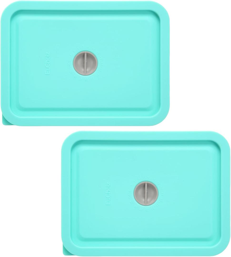 Replacement Lids for Pyrex 7210-PC 3 Cup Rectangle, Silicone Storage Cover Lid for Glass Bowl 2 Pack with Date Mark Turquoise
