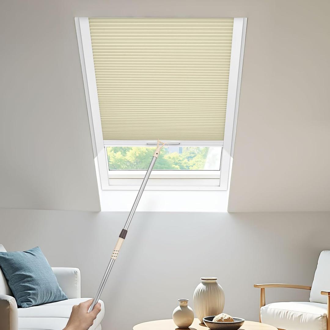 UrMoon Skylight Shades & Blind for Ceiling Window Skylight Cover Cordless Cellular Shades Honeycomb Blinds for Roof Inclined Plane Room Windows, Blackout Light Apricot- Custom Size