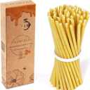 Pure Beeswax Candles, 6.3" Decorative Thin Taper Candles,Honey Scented, Dripless, Smokeless, 30min Burn Time for Birthday, Dinner, Prayer, Church, Hanukkah, Christmas (Yellow, 50 pcs)
