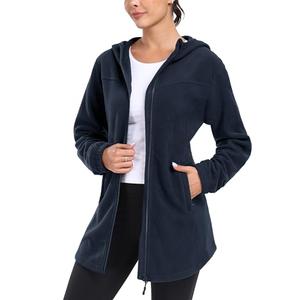 MoFiz Women's Long Fleece Zip Up Hoodies Long Sleeve Full Zip Soft Warm Polar Fleece Jacket Coat with Pocket for Fall Winter Navy Blue S