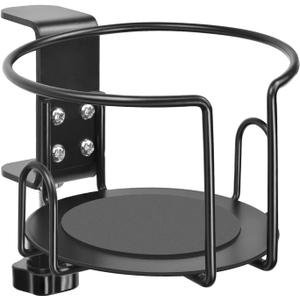 KIMCHOMERSE Upgraded Cup Holder, Anti-Spill Drink Cup Holder for Table Edge or Chair Armrests, Clip on Desk Side Cup Holder for Home or Outdoor Camping -Black