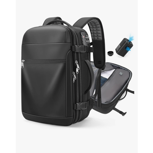Vacuum Backpack Travel – Expandable Compression Carry On Backpack with Vacuum Pump, Water-Resistant TSA Lock Travel Bag, 17" Laptop Backpack for Men Women, Business Airplane Flight Luggage, Black