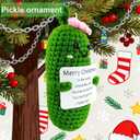 2 x Handmade Crochet Merry Christmas Pickle Gift,Funny Festival Wishes Pickle Ornament with Encouragement Cards, Cute Knitted Crochet Dolls for Friends and Family